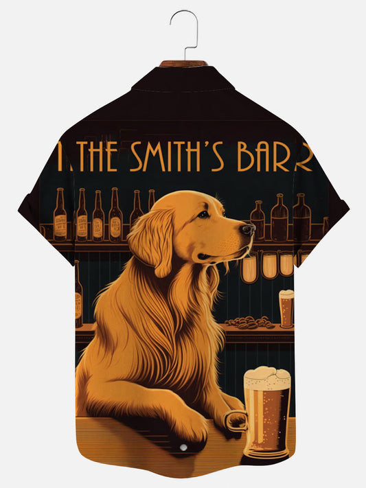 Men's Golden Retriever Beer Print Hawaiian Short Sleeve Shirt