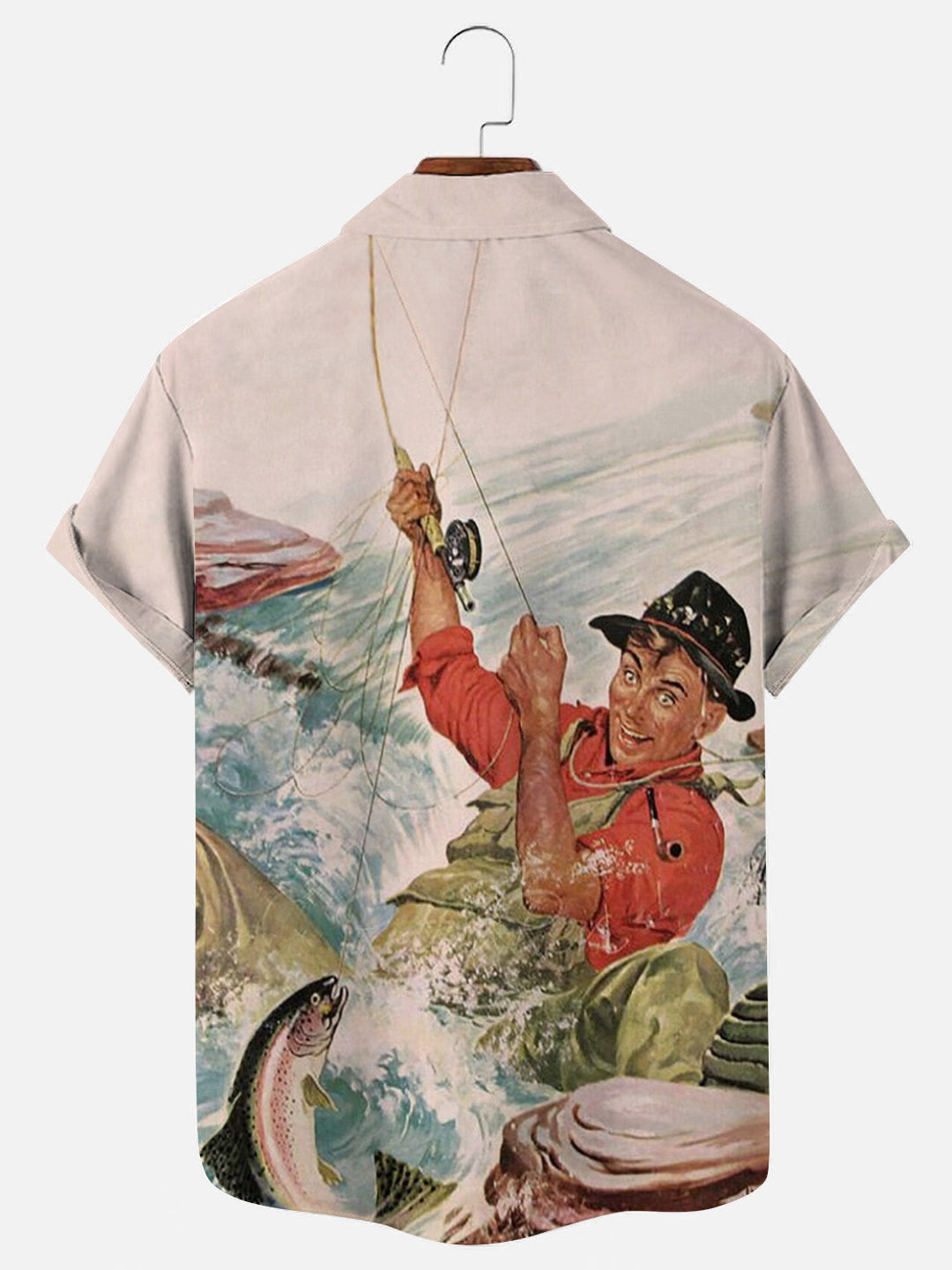 Outdoor Fishing Vintage Print Hawaiian Short Sleeve Shirt