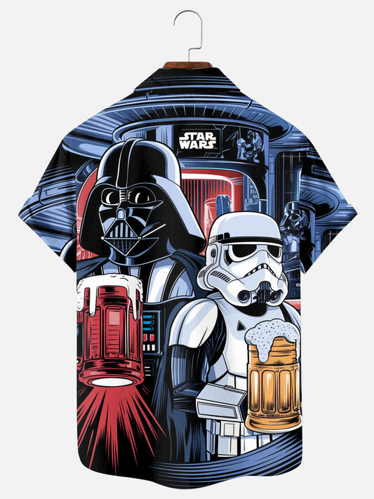 Men's Masked Samurai Beer Fun Print Hawaiian Short Sleeve Shirt