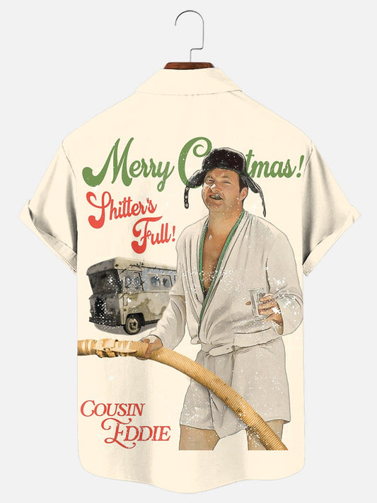 Men's Cousin Eddie Poster Print Holiday Casual Short Sleeve Shirt