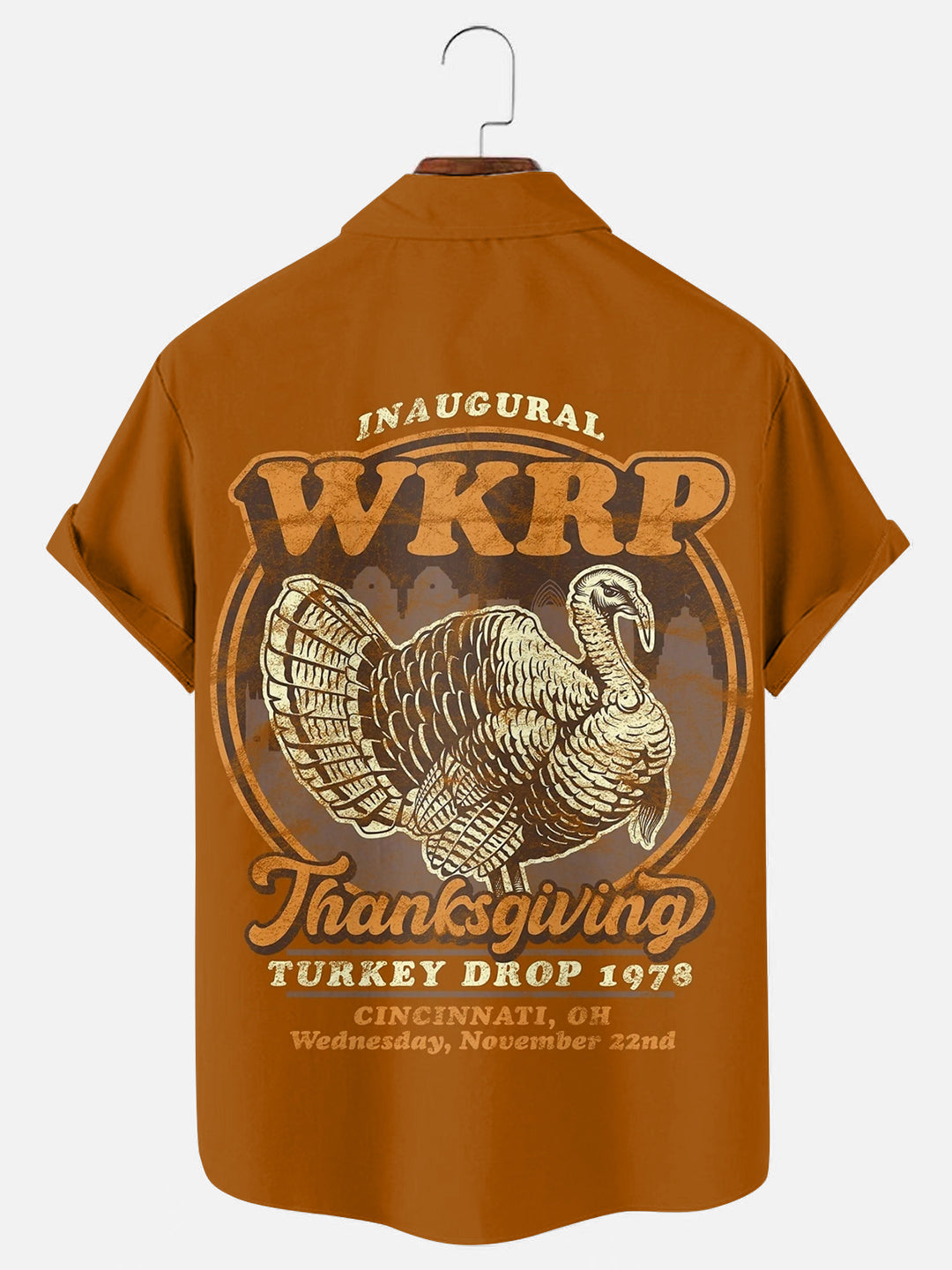 Men's Vintage Thanksgiving Turkey Drop Holiday Casual Short Sleeve Shirt