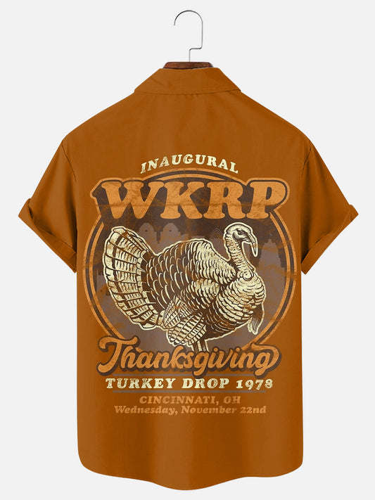 Men's Vintage Thanksgiving Turkey Drop Holiday Casual Short Sleeve Shirt