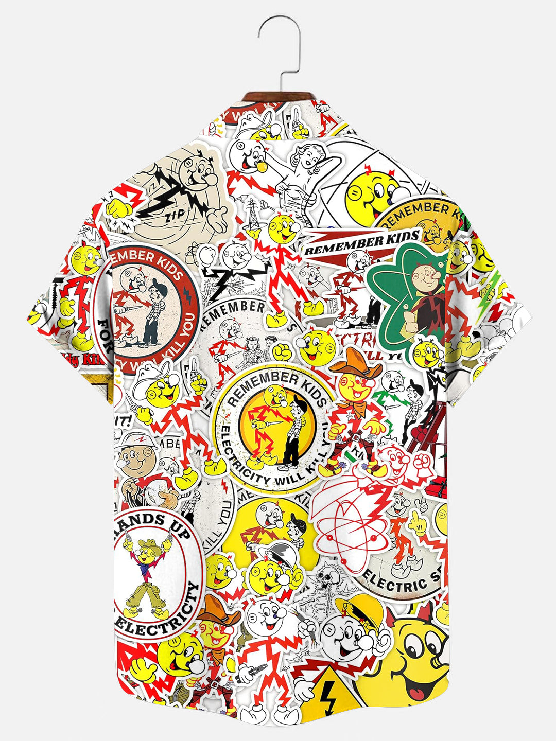 Men's Power Warning Sticker Print Hawaiian Short Sleeve Shirt