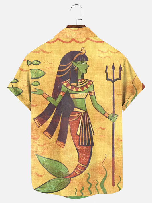 Ancient Egyptian Mermaid Print Hawaiian Short Sleeve Shirt