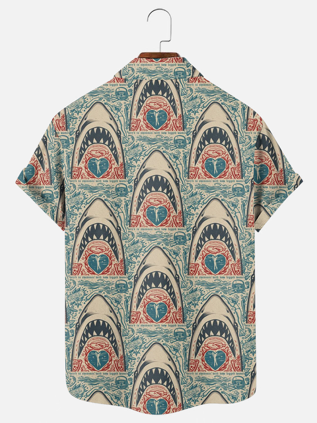 Vintage Jaws Art Print Hawaiian Breathable Short Sleeve Shirt