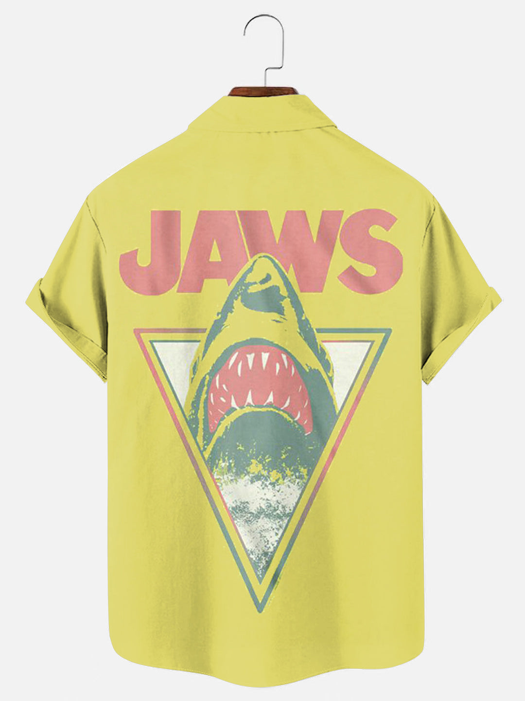 Men's Vintage Jaws Triangle Print Casual Short Sleeve Pocket Shirt