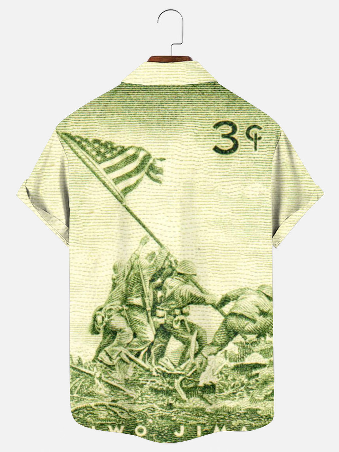 Men's Vintage Stamp American Flag Print Independence Day Holiday Short Sleeve Shirt