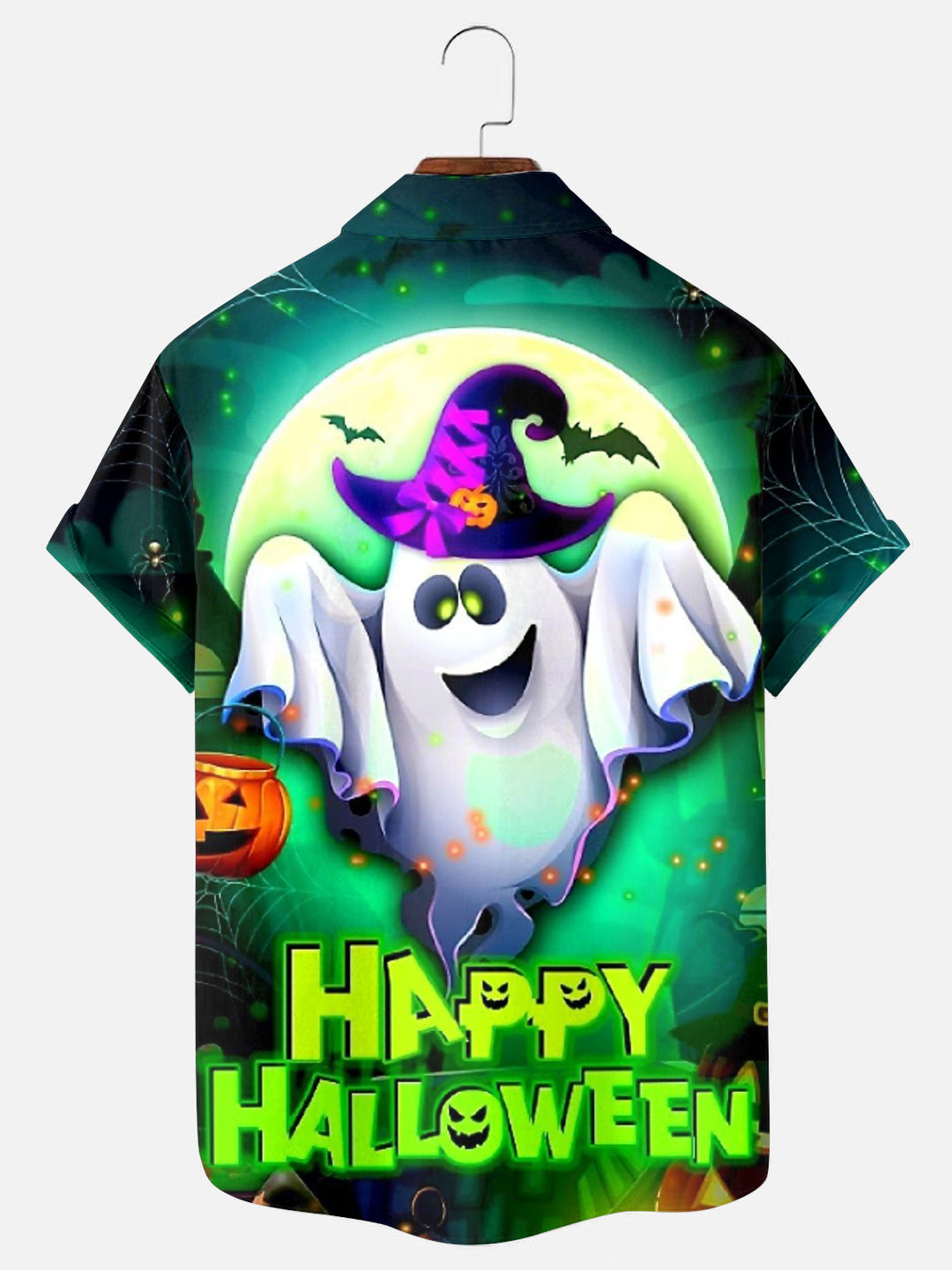 Men's Happy Halloween Ghost Print Holiday Short Sleeve Shirt