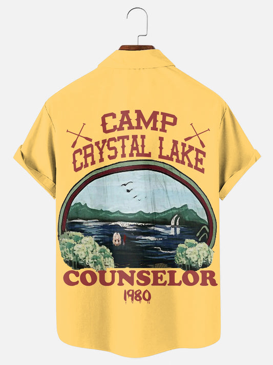 Men's Vintage Camp Crystal Lake Poster Casual Short Sleeve Shirt