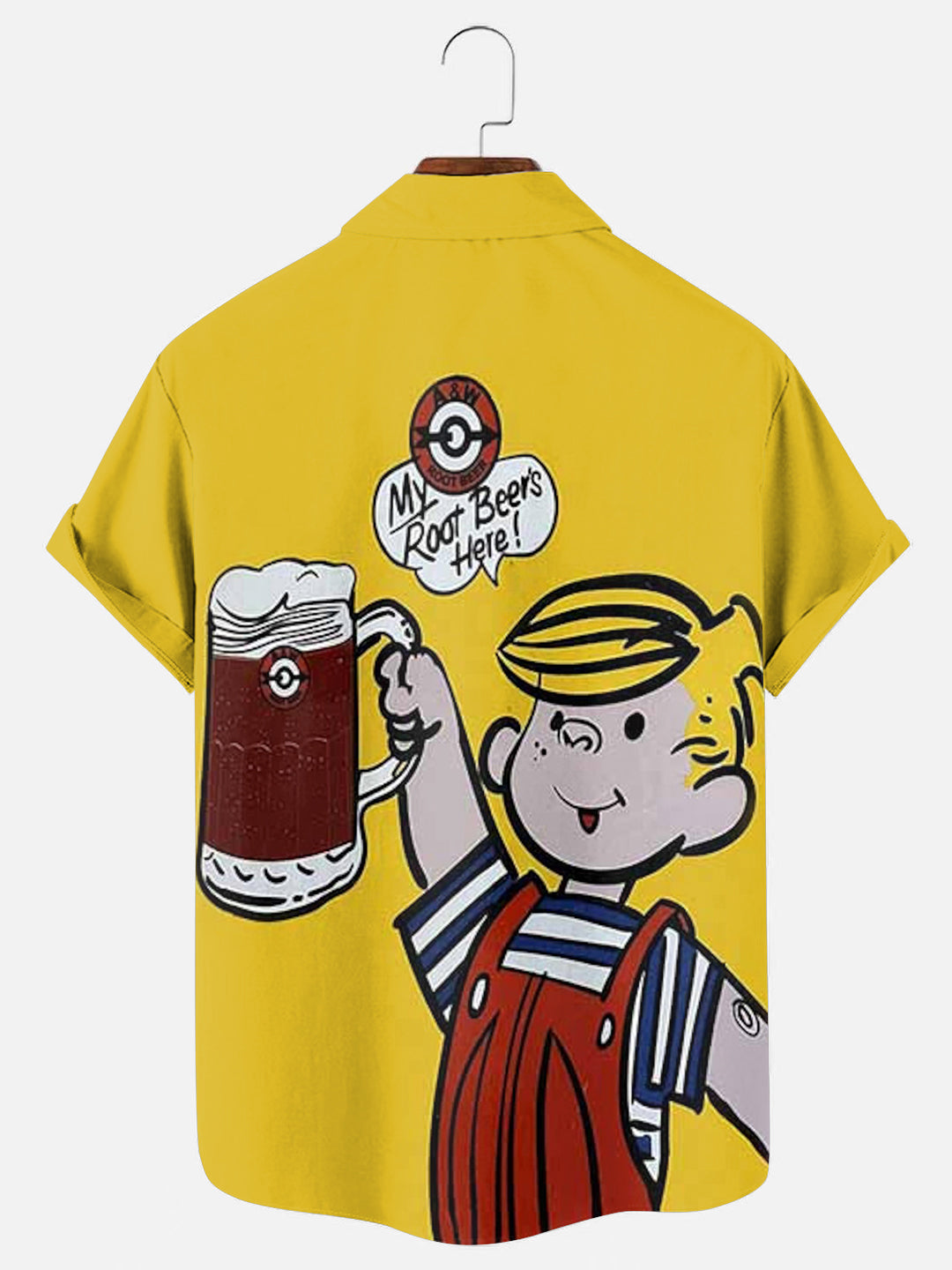 Men's Retro Beer Boy Print Hawaiian Short Sleeve Shirt