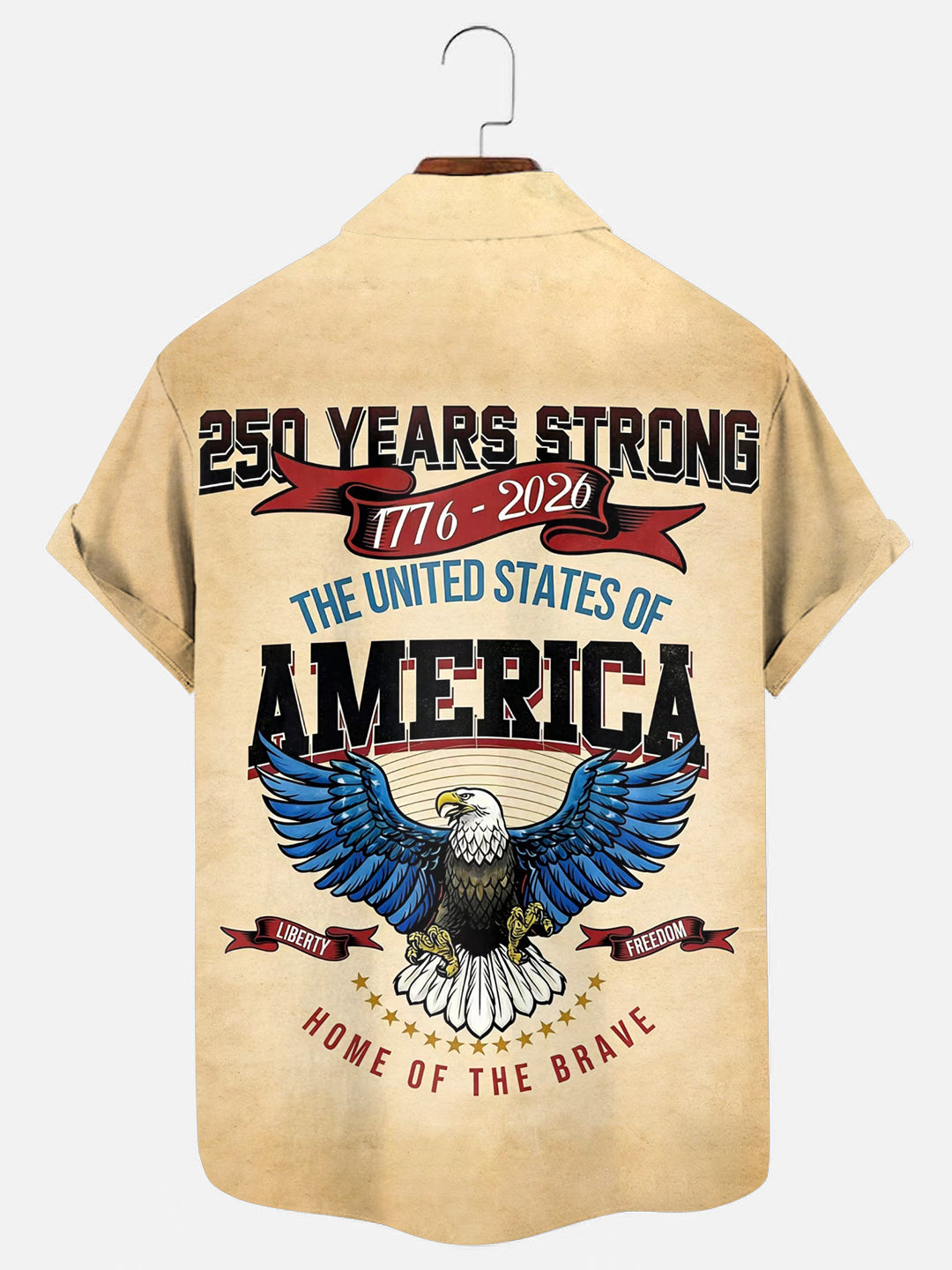 Men's Vintage American 250th Anniversary Eagle Print Short Sleeve Shirt