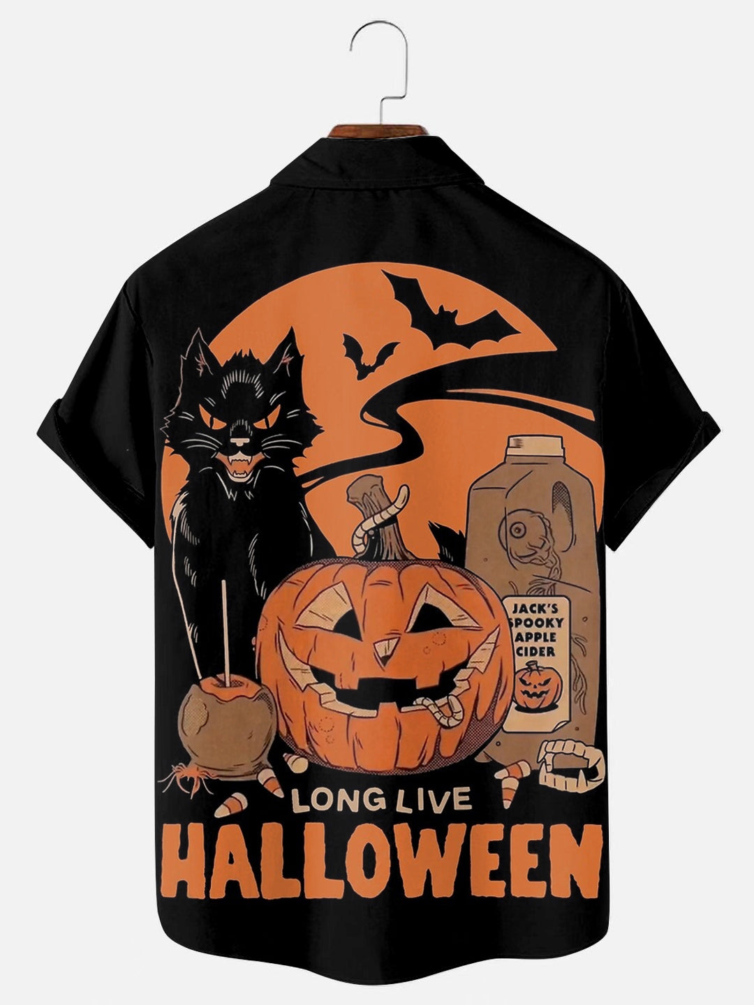 Men's Retro Long Live Halloween Printed Casual Short Sleeve Shirt