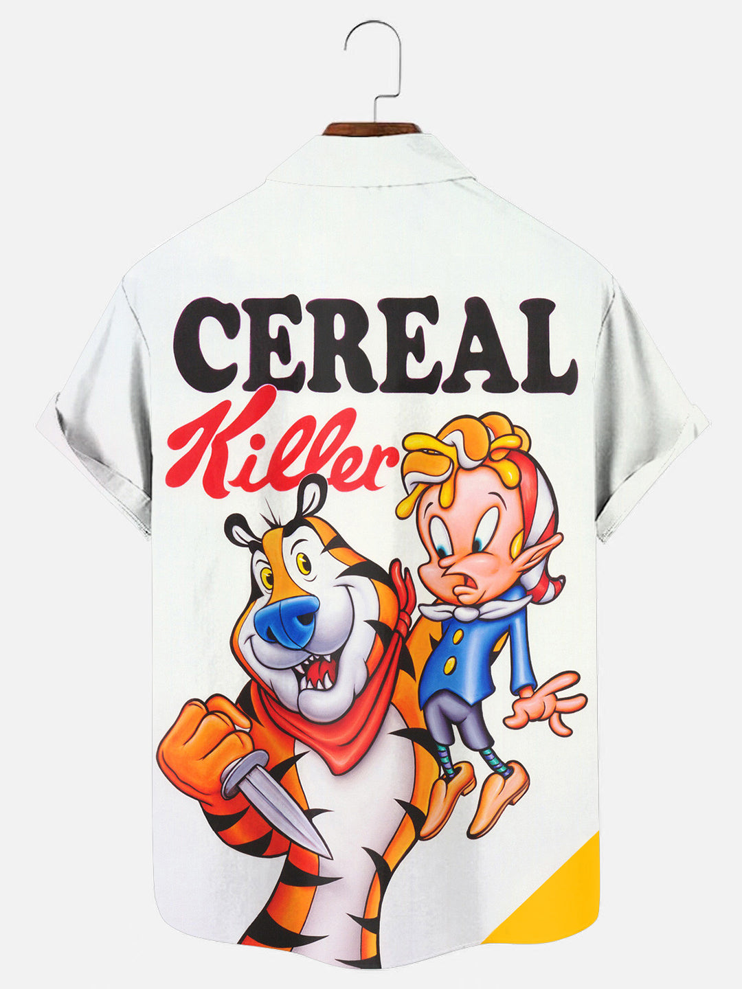 Men's Cartoon Tiger Killer Print Hawaiian Short Sleeve Shirt