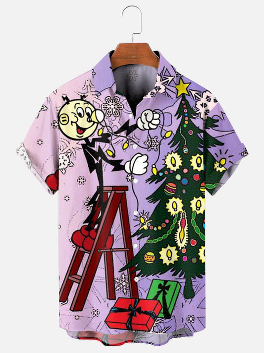 Men's Vintage Christmas Print Hawaiian Short Sleeve Shirt