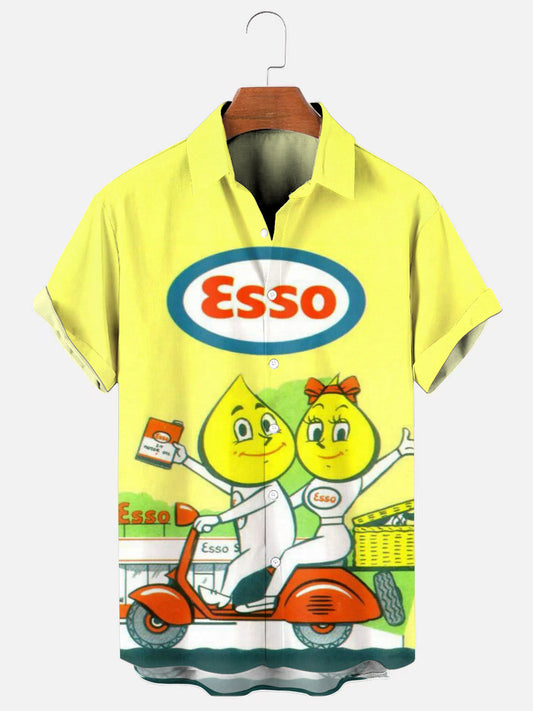 Men's Vintage Gas Station Poster Hawaiian Short Sleeve Shirt