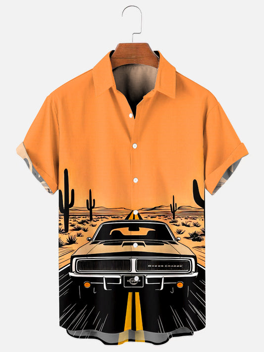 Men's Vintage Car Print Hawaiian Short Sleeve Shirt