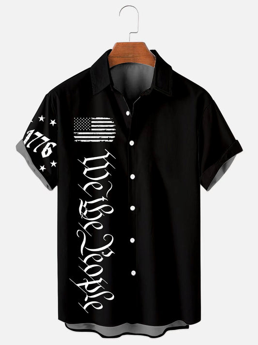 Men's Vintage American Flag Independence Day Slogan Printed Casual Short Sleeve Shirt