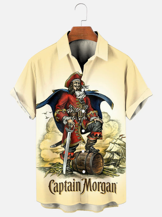 Men's Vintage Captain Print Hawaiian Casual Short Sleeve Shirt