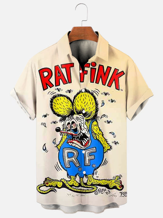 Men's Vintage Cartoon Mouse Print Hawaiian Short Sleeve Shirt