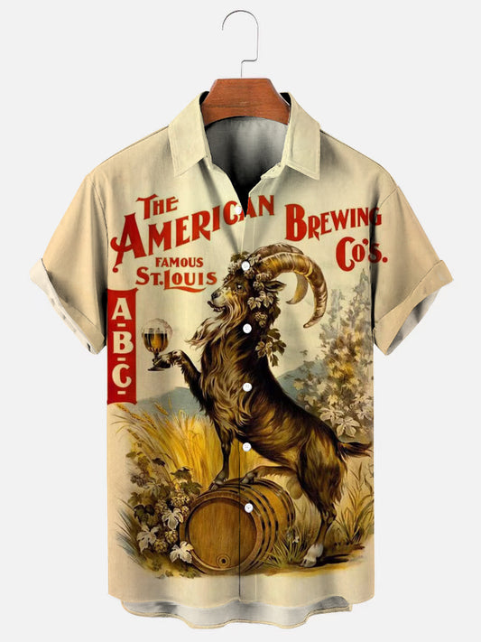 Retro Beer Hawaiian Casual Short Sleeve Shirt