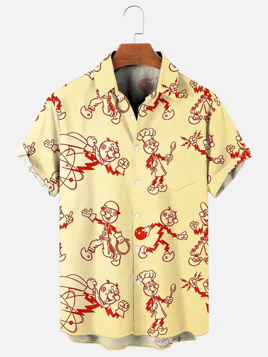 Men's Vintage Style Reddy Kilowatt Hawaiian Short Sleeve Pocket Shirt