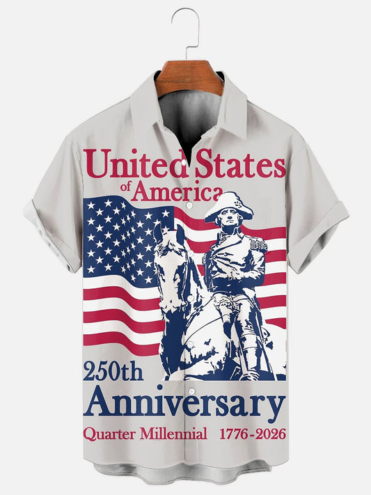 Men's 250th Anniversary of the Founding of the United States Printed Short Sleeve Shirt