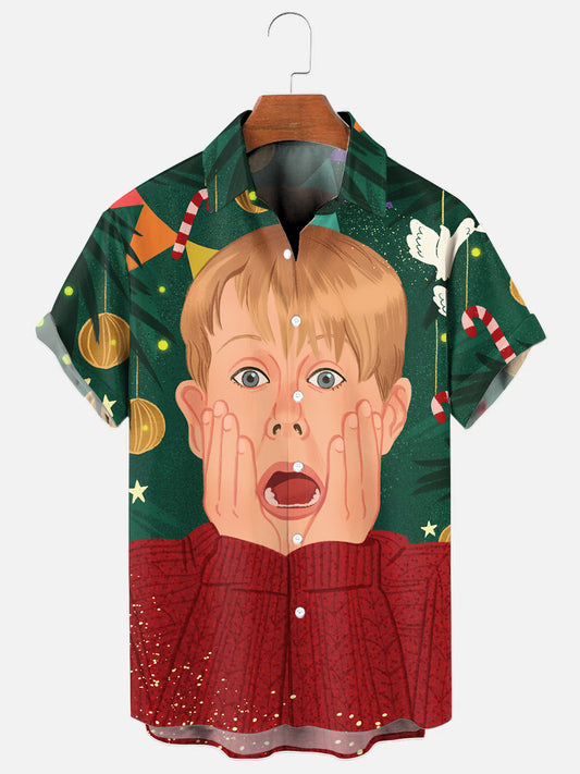 Men's Christmas Character Print Holiday Short Sleeve Shirt