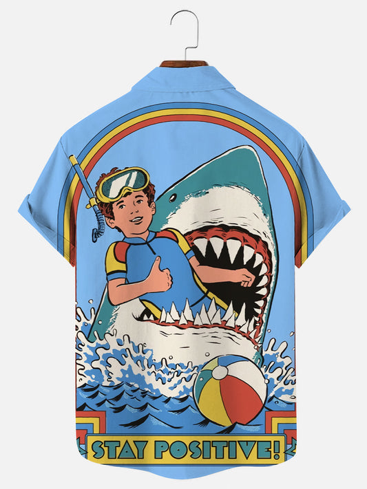 Men's Vintage Shark Print Hawaiian Short Sleeve Shirt
