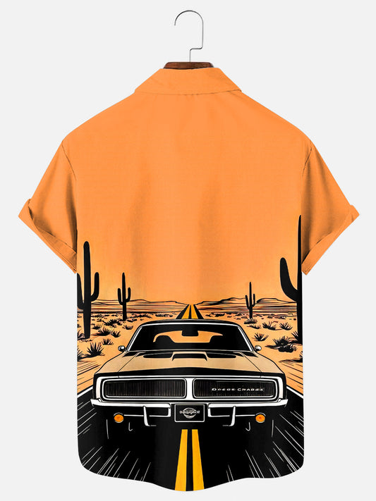Men's Vintage Car Print Hawaiian Short Sleeve Shirt