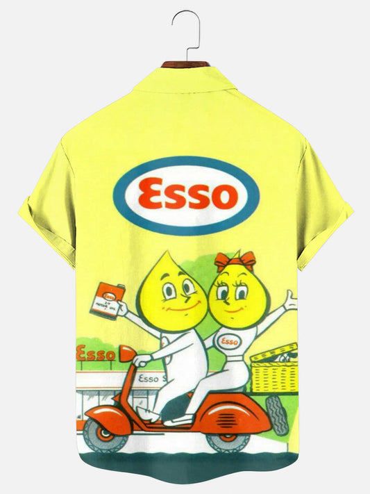 Men's Vintage Gas Station Poster Hawaiian Short Sleeve Shirt