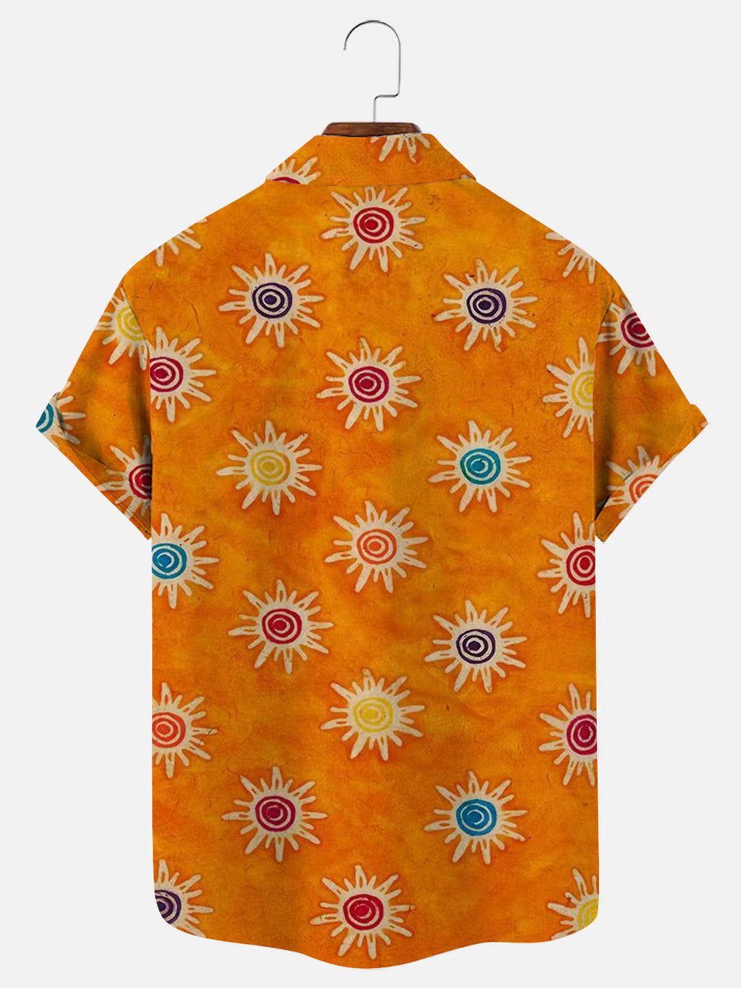 Colorful Sun Symbol Print Retro Short Sleeve Shirt