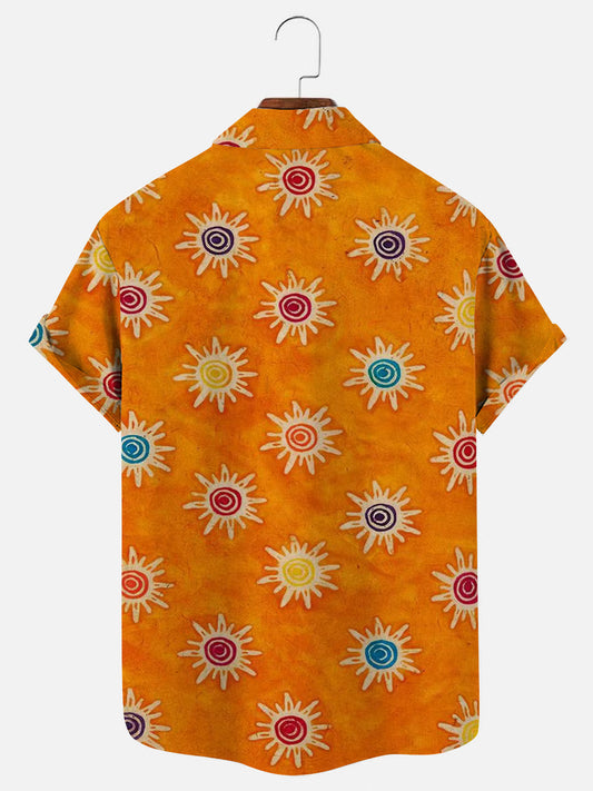 Colorful Sun Symbol Print Retro Short Sleeve Shirt