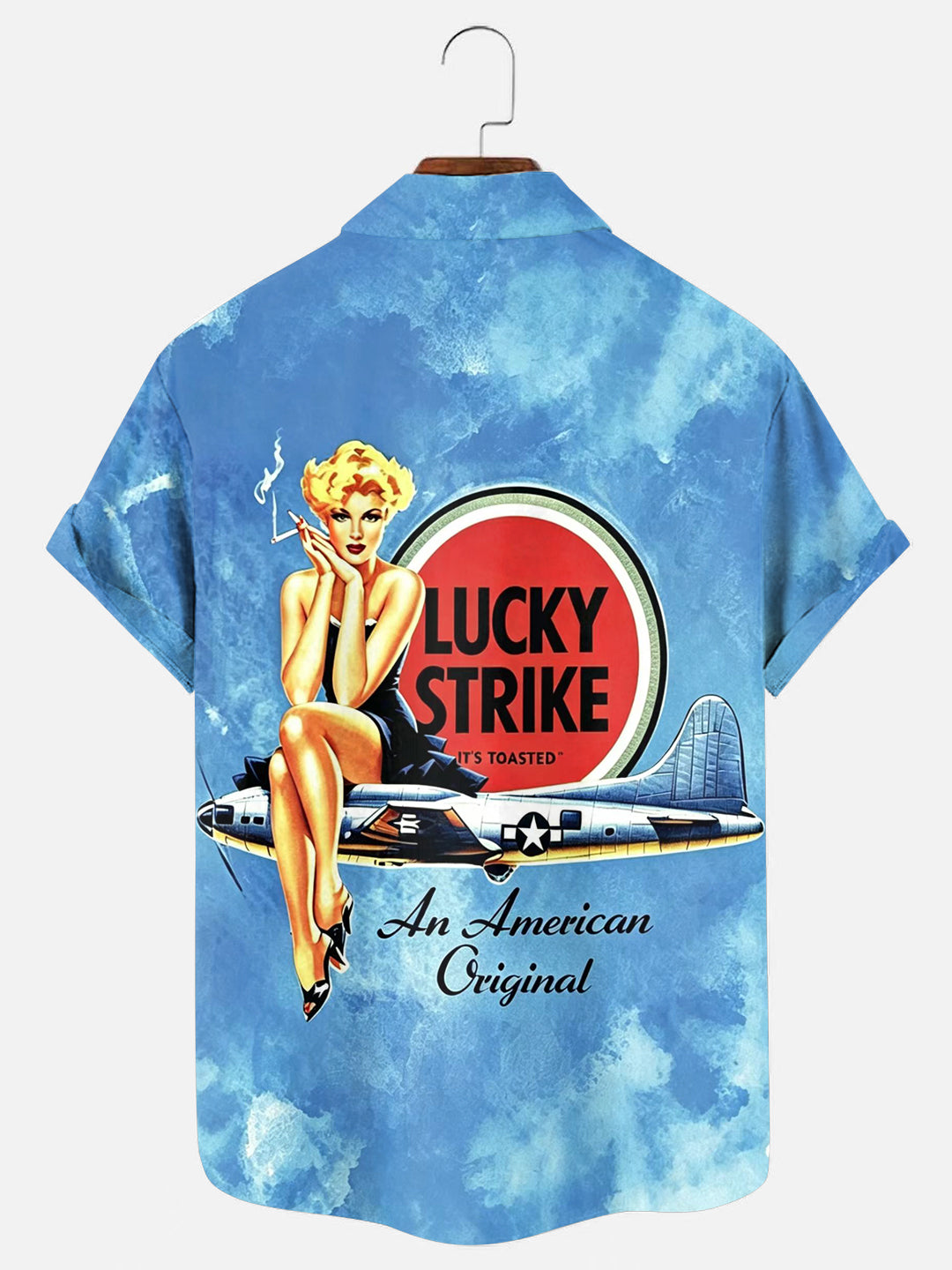 Men's Vintage Cigarette Girl Print Hawaiian Short Sleeve Pocket Shirt