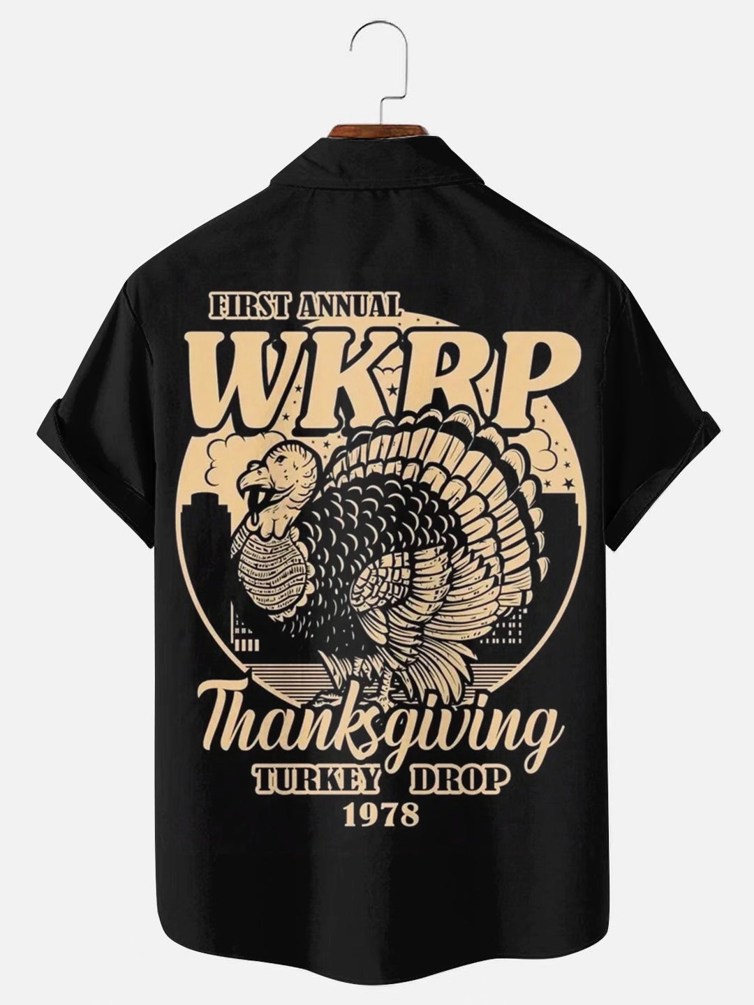 Men's Thanksgiving Turkey Retro Poster Print Casual Short Sleeve Shirt