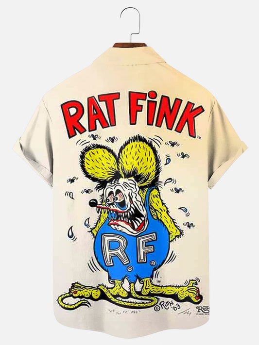 Men's Vintage Cartoon Mouse Print Hawaiian Short Sleeve Shirt