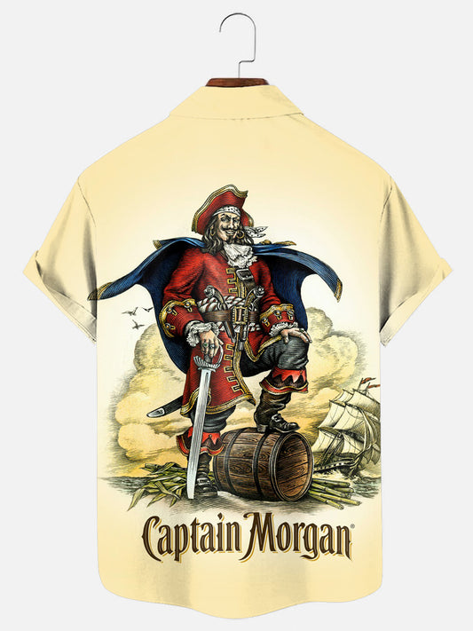Men's Vintage Captain Print Hawaiian Casual Short Sleeve Shirt