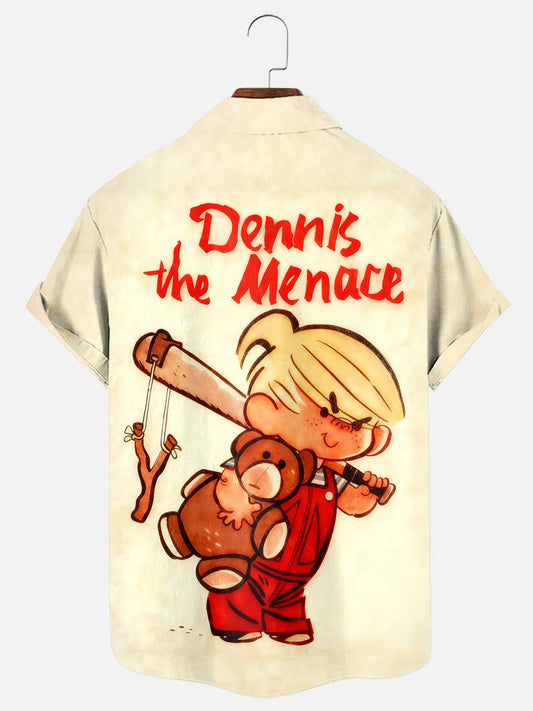 Men's Vintage Cartoon TV Character Print Hawaiian Chest Pocket Short Sleeve Shirt