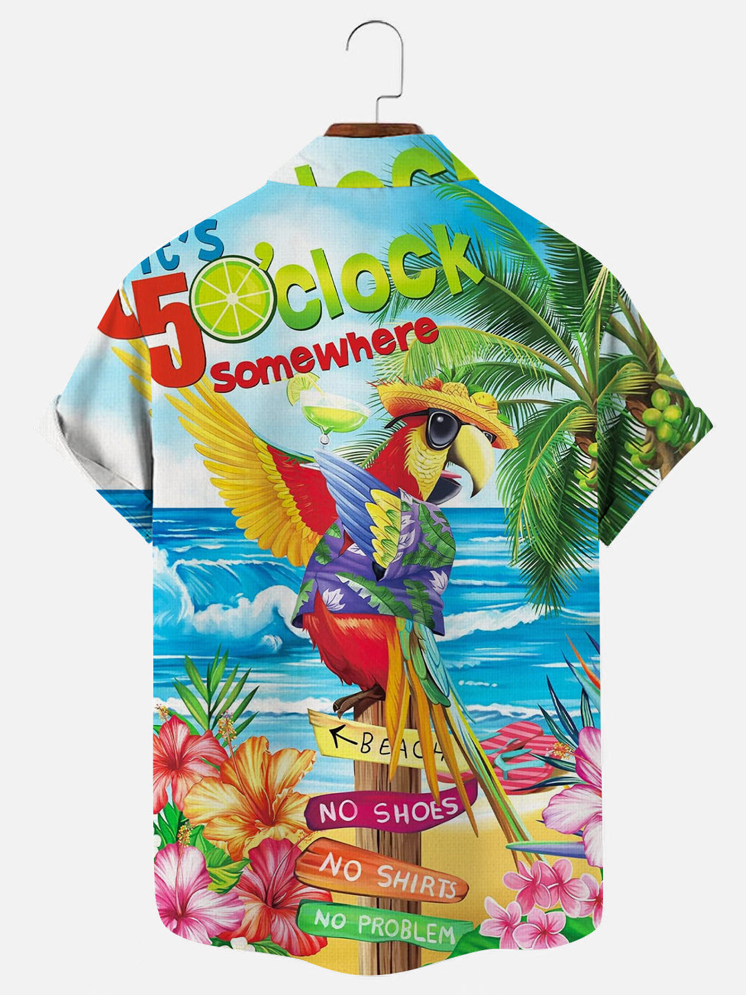 Parrot Beach Print Men's Hawaiian Short Sleeve Shirt