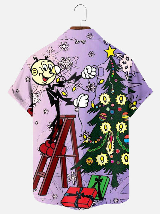 Men's Vintage Christmas Print Hawaiian Short Sleeve Shirt