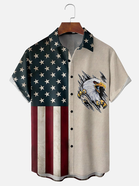 Men's American Flag Bald Eagle Holiday Short Sleeve Shirt