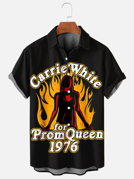 Men's 70s Vintage Horror Movie Character Print Casual Short Sleeve Pocket Shirt