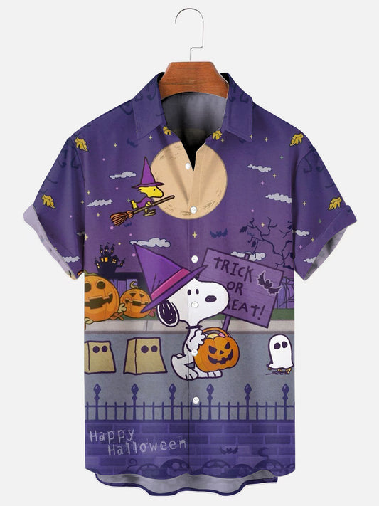 Men's Halloween Cartoon Character Print Holiday Short Sleeve Shirt