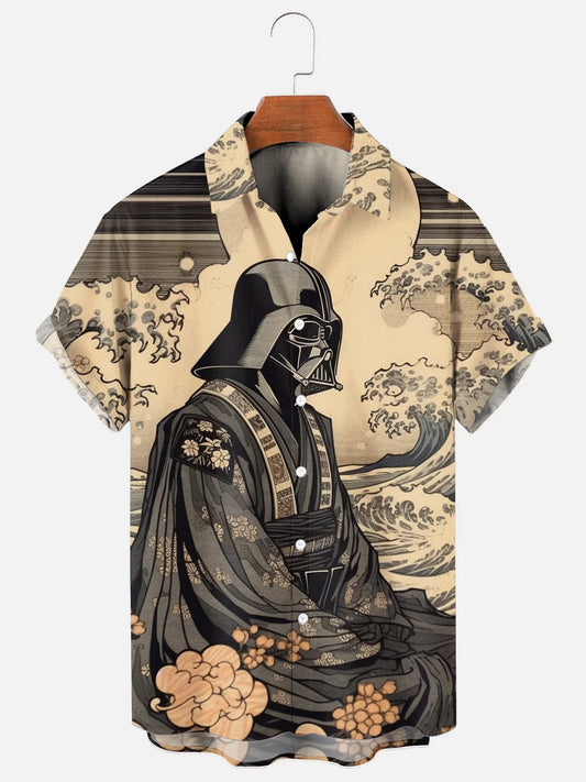Men's Ukiyo-e Samurai Print Hawaiian Short Sleeve Shirt