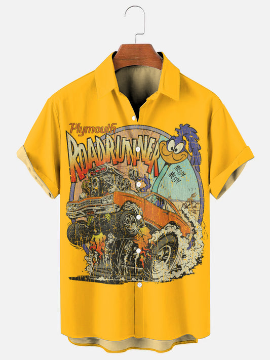 Men's Retro Road Racing Muscle Car Printed Casual Short Sleeve Shirt