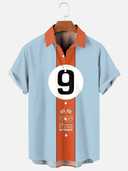 Men's Retro Racing Print Hawaiian Short Sleeve Shirt