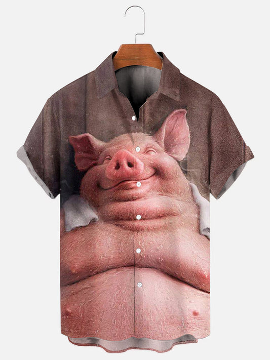 Men's Sauna Pig 3D Printed Casual Short Sleeve Shirt