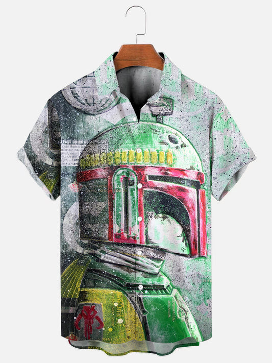 Men's Masked Samurai Art Print Hawaiian Short Sleeve Shirt