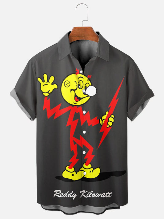 Men's Vintage Electricity Mascot Printed Casual Short Sleeve Shirt