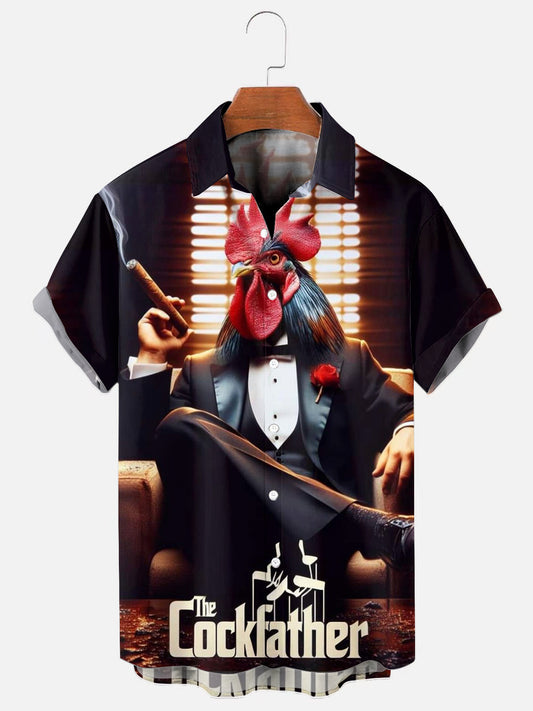 Men's Cockfather Print Hawaiian Short Sleeve Shirt