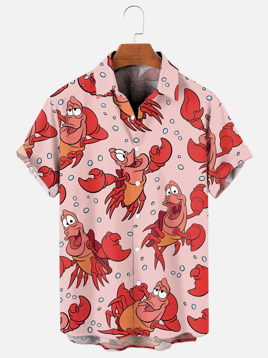 Men's Cartoon Lobster Print Hawaiian Short Sleeve Shirt